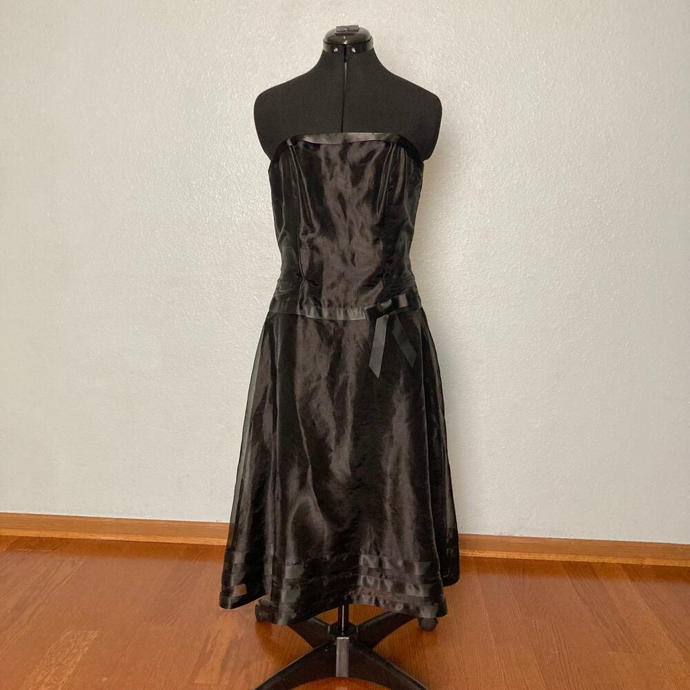 10 Dessy Collection Strapless Black Bow Belt Stripe Prom Formal Party Dress - Picture 1 of 8